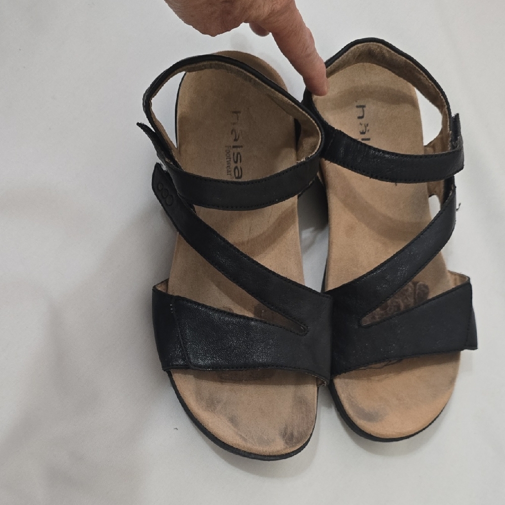 Halsa Denia Footwear Black Women's Strappy Leather Sandals 10W